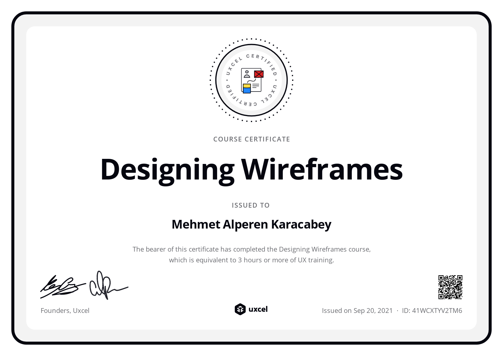 Mehmet Alperen Karacabey's certificate